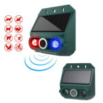 Repelente de animales con alarma solar, sensor de movimiento, luz estroboscópica y sirena de 129 dB; dispositivo de seguridad para exteriores (patio, granja, jardín) con 4 modos y protección impermeable IP55 (paquete de 2).