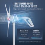 Generador Eólico de 500 W con Anemómetro, Kit de Turbina Eólica de 12 V con 3 Aspas, Generador de Energía Eólica con Controlador MPPT y Orientación Automática al Viento, Ideal para Hogar, Granjas, Autocaravanas y Barcos - Imagen 4