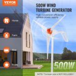 Generador Eólico de 500 W con Anemómetro, Kit de Turbina Eólica de 12 V con 3 Aspas, Generador de Energía Eólica con Controlador MPPT y Orientación Automática al Viento, Ideal para Hogar, Granjas, Autocaravanas y Barcos - Imagen 3