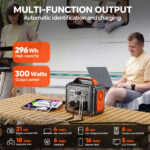 Estación de energía portátil de 300 W con panel solar de 60 W para acampada; generador solar con batería de litio de 296 Wh y 80 000 mAh. - Imagen 2