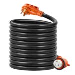 **Cable de Alimentación para RV de 30 pies (9,1 m), 50A, Alta Resistencia STW 6/3 + 8/1, Cable para Generador con Enchufe NEMA 14-50P Macho a NEMA SS2-50R Hembra, con Indicador LED y Adaptador de 15A con Asa, para Autocaravanas, Generadores y Campers, Certificación ETL**
