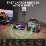 Estación de energía portátil de 300 W con panel solar de 60 W para acampada; generador solar con batería de litio de 296 Wh y 80 000 mAh. - Imagen 6