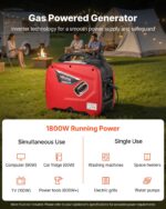 Generador inverter de 2900 W de potencia pico, generador silencioso portátil para uso doméstico, a gasolina, diseño compacto y ligero, energía estable, sensor de CO (monóxido de carbono), color naranja/negro - Imagen 5