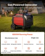 Generador inverter de 10.000 W de potencia pico, generador silencioso con arranque remoto, generador a gasolina para uso doméstico y exterior, energía estable, sensor de CO, preparado para RV, salidas USB 1A y 2.1A, largo tiempo de funcionamiento - Imagen 3